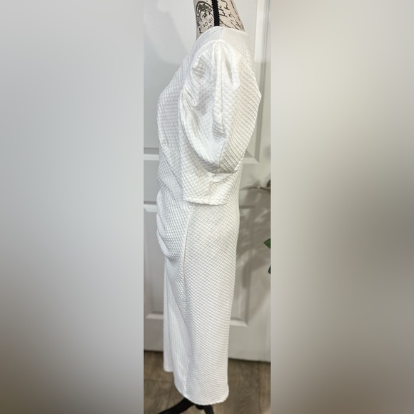 🏷️SHEIN Privé Plus Puff Sleeve Ruched Bodycon Dress - White, Curve XL - Picture 5 of 12